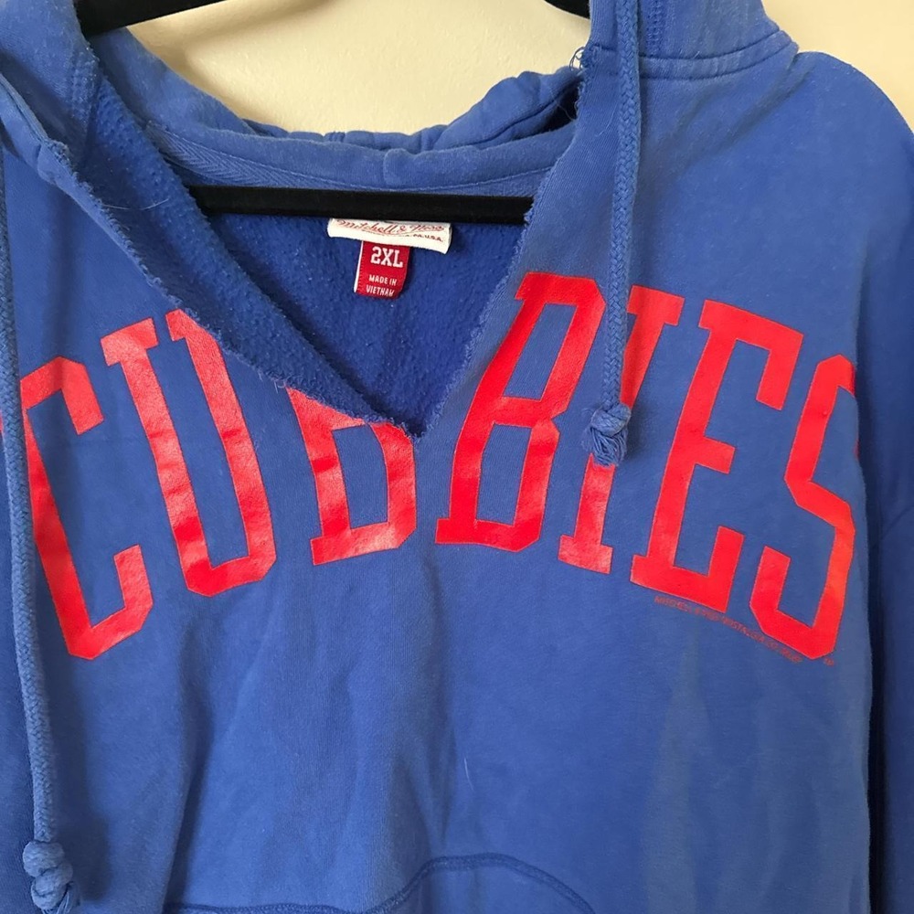 Mitchell & Ness Chicago Cubs Hoodie Vintage 90s Blue Cropped Sweatshirt 2XL